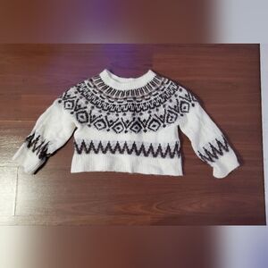 Madewell White Crewneck Sweater with Brown Fair Isle Pattern